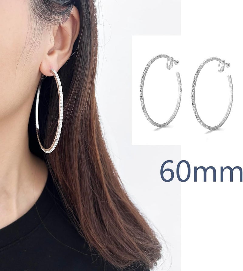 LAXPICOL Fashion Sparkly Austrian Circle Hoop Earrings Clip On Earrings For Women No Piercing Earrrings - Image 2